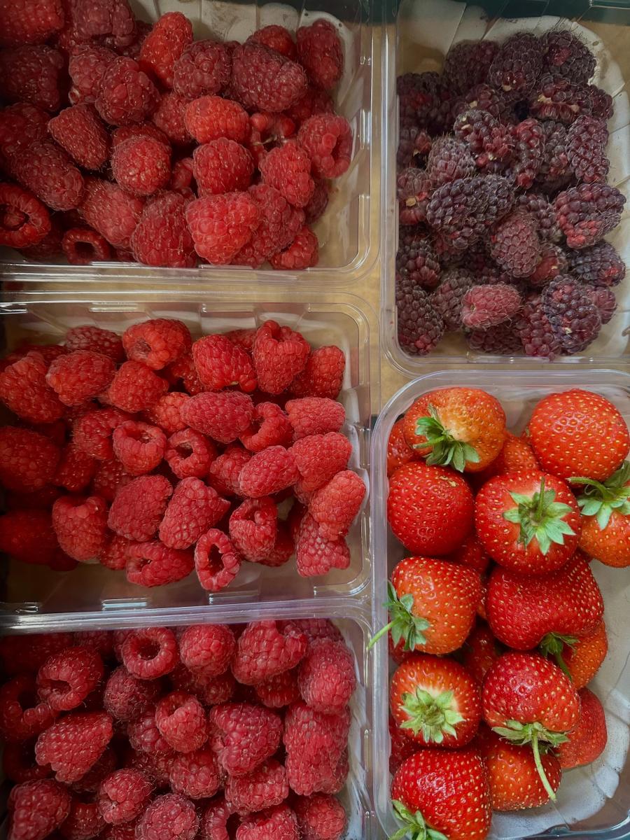Punnets of fruit (strawberries, raspberries & blackberries)