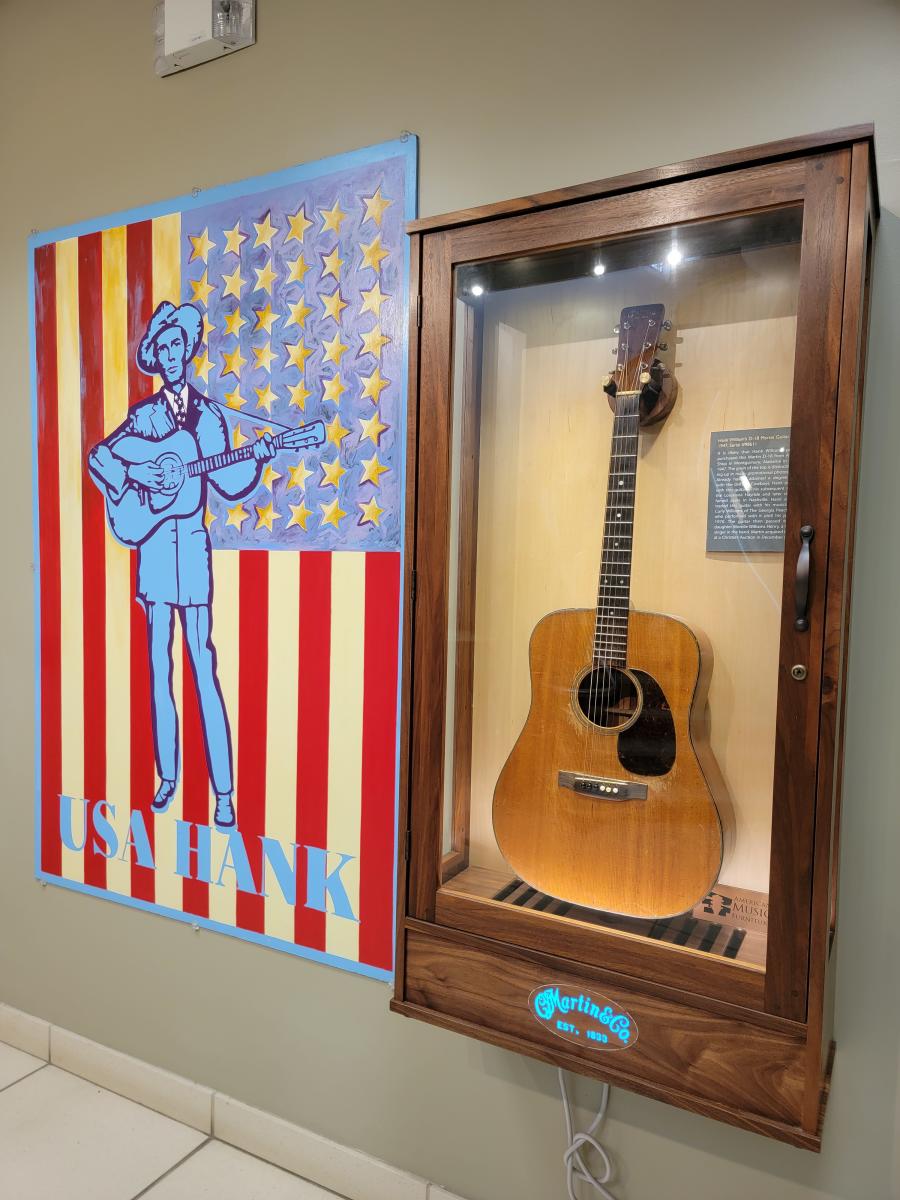Hank Williams’ D-18 Martin Guitar 6-string guitar on display at the Martin Guitar Museum in Nazareth, Pa.
