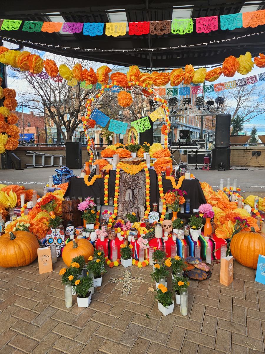 dia de los muertos alter on the stage in old town square