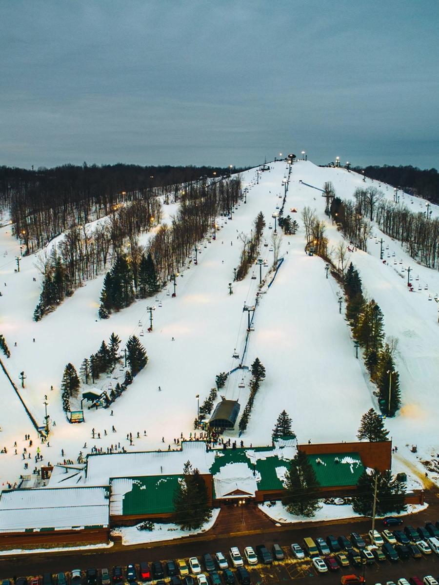 aerial view of ski slopes