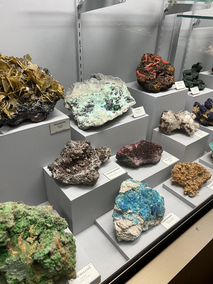 a museum display of minerals