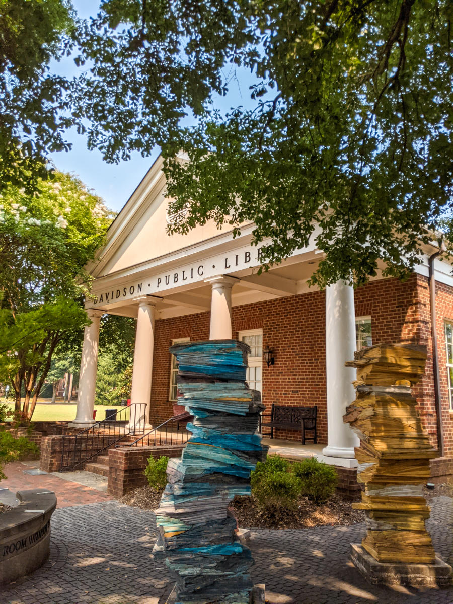 Davidson Library books sculptures