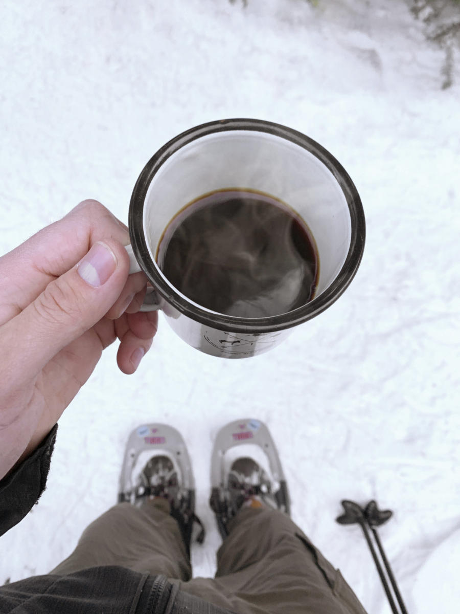 Coffee and snowshoeing