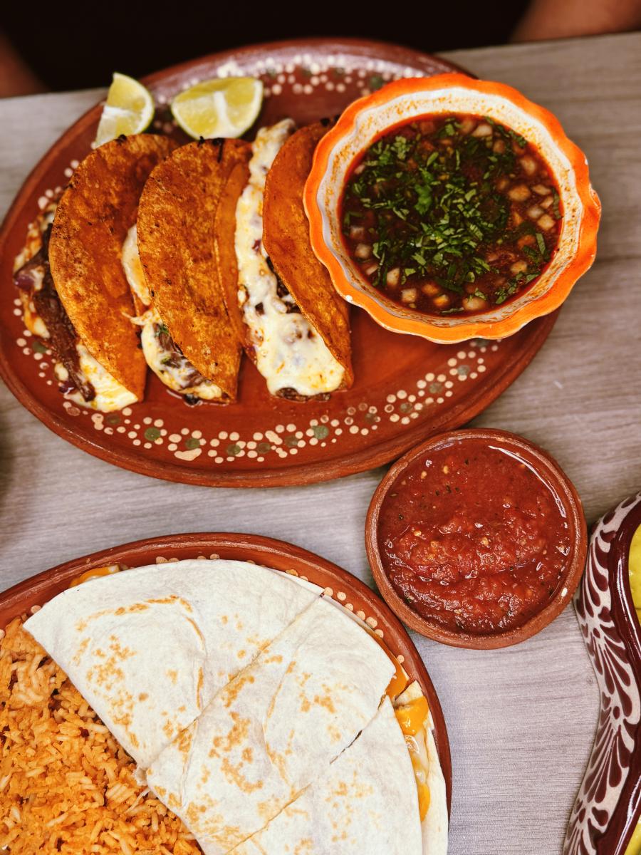 Birria tacos and quesadilla at Azteca Mexican Grill