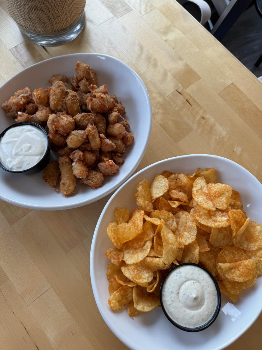 Cheese Curds and Kettle Chips and Frankies Dip