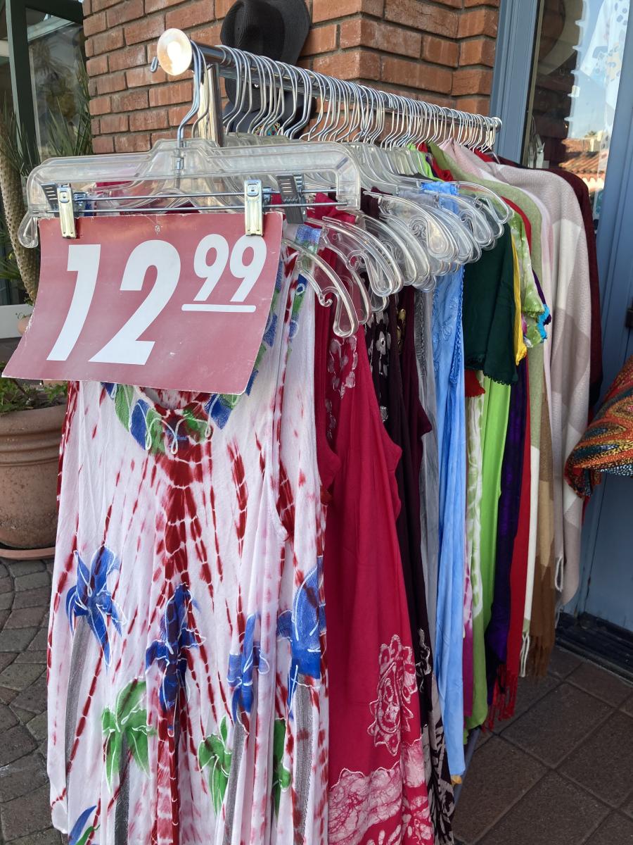 Clothes on rack for sale at Fashion Fix in Palm Springs.