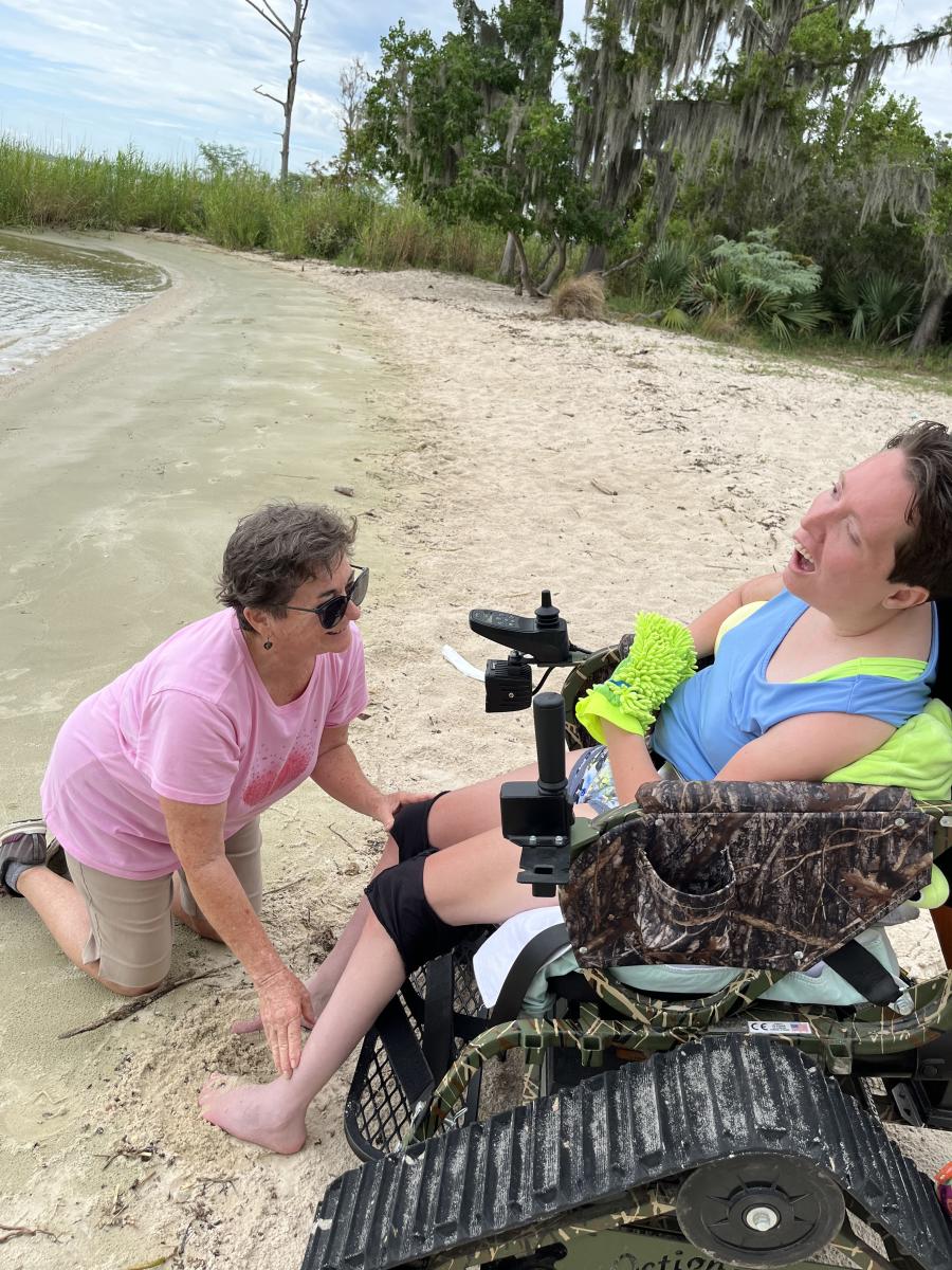 Fontainebleau State Park's all-terrain wheelchair on Lake Pontchartrain beach