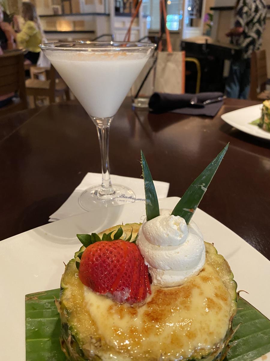 Coconut Cloud Martini and Pineapple Crème Brûlée at Tommy Bahama
