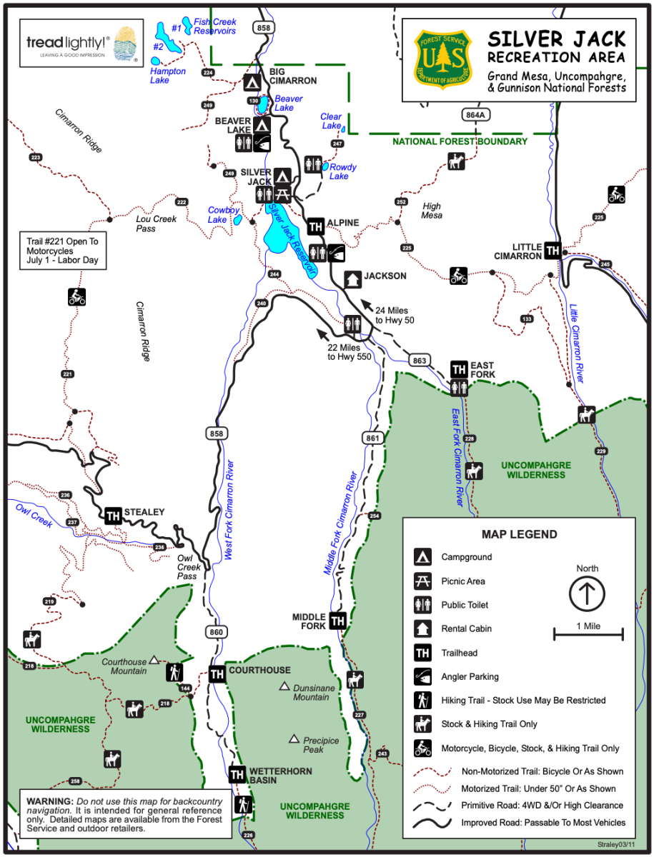 Map of Silver Jack Recreation Area provided by the Forest Service