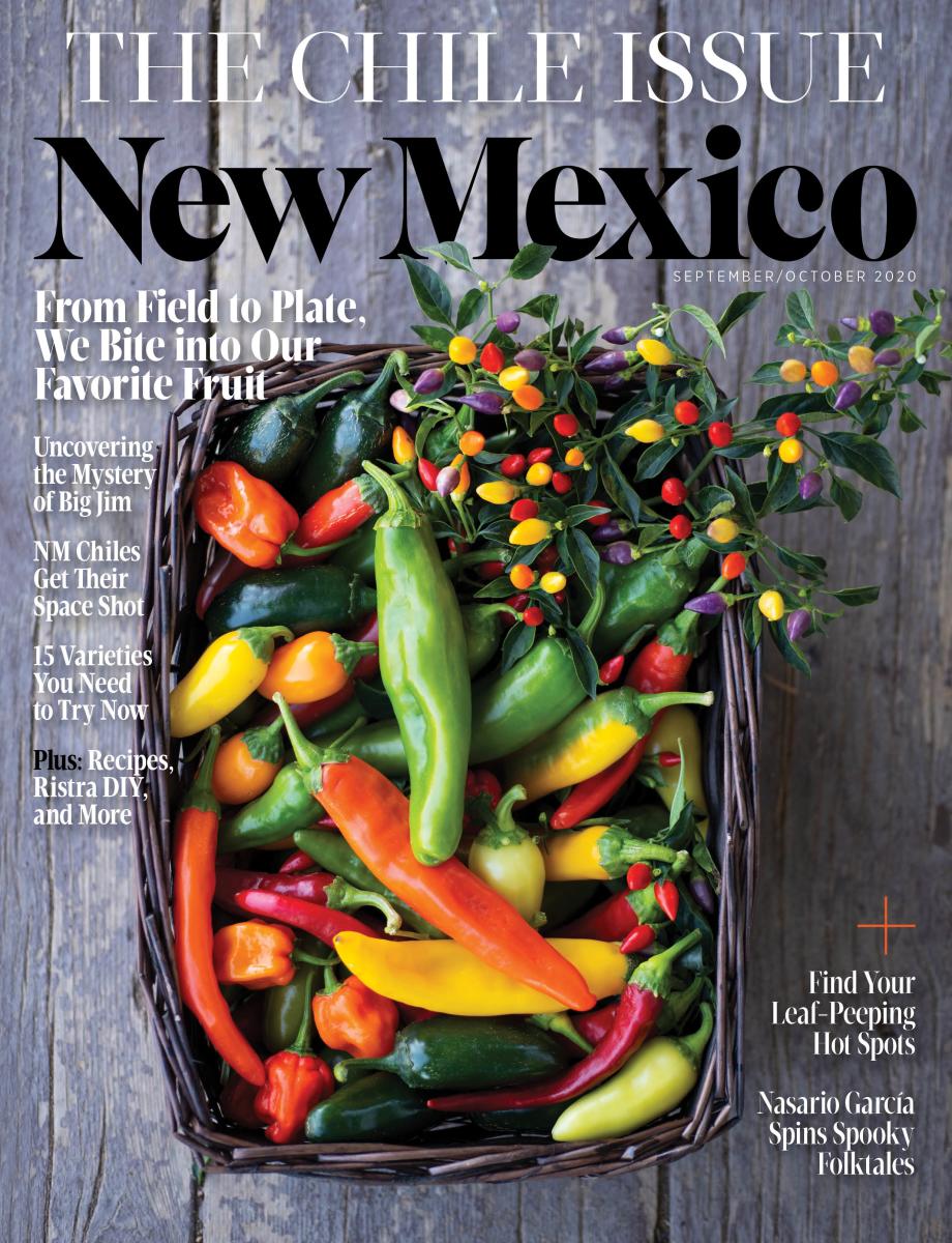 New Mexico Magazine cover, featuring a basket of fresh chiles