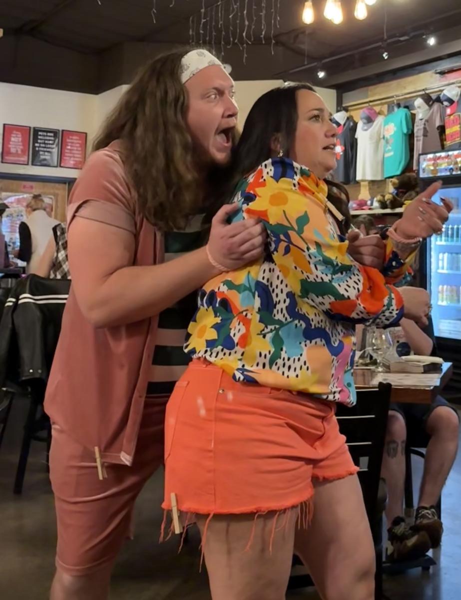 Amelia Ampuero and Josh Browner act during Duke City Repertory Theatre's Bard Crawl "Comedy of Errors."