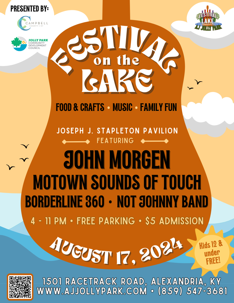Image of the Festival on the Lake poster that indicates the artists performing, there will be food, crafts, music and family fun.