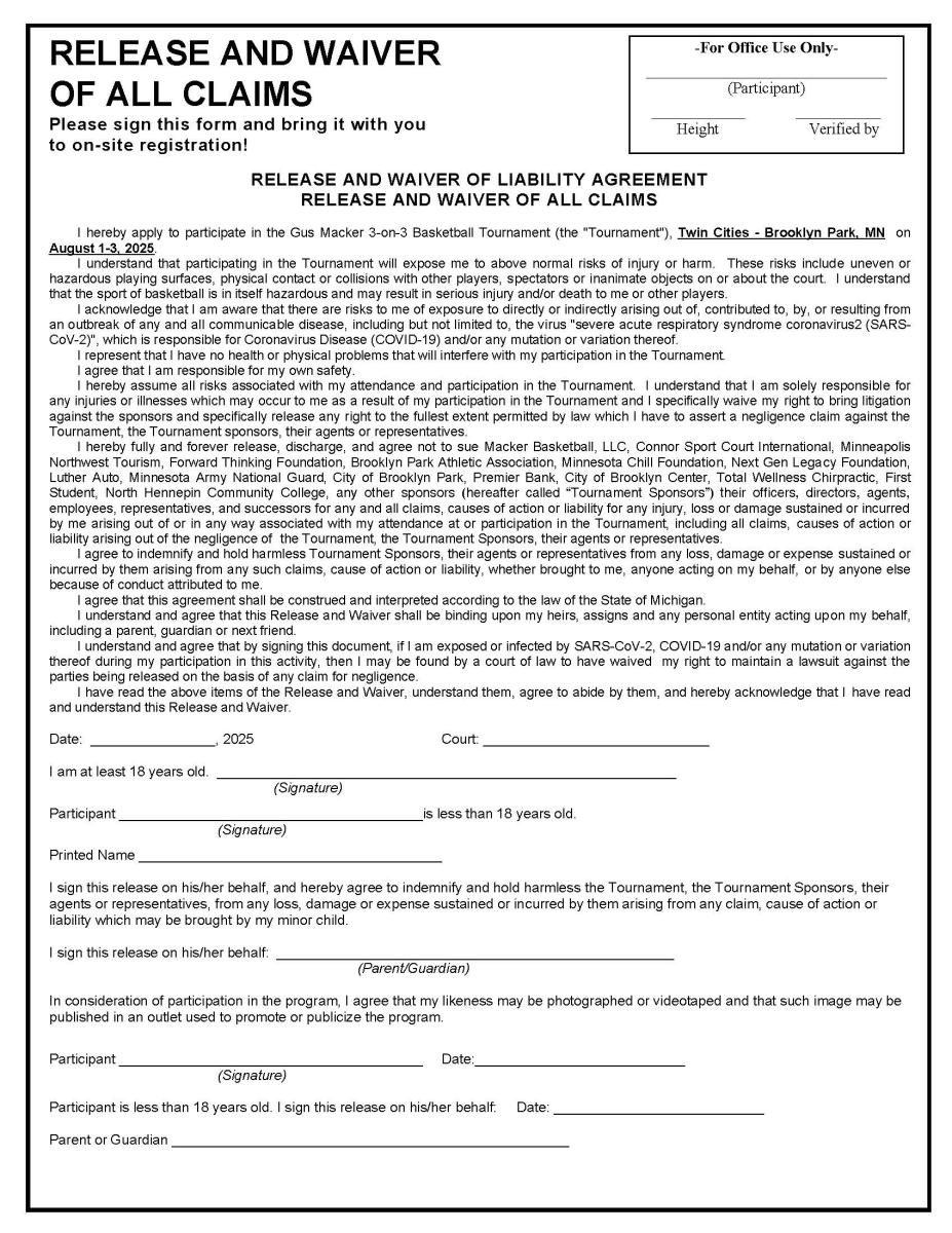 2025 waiver gus macker