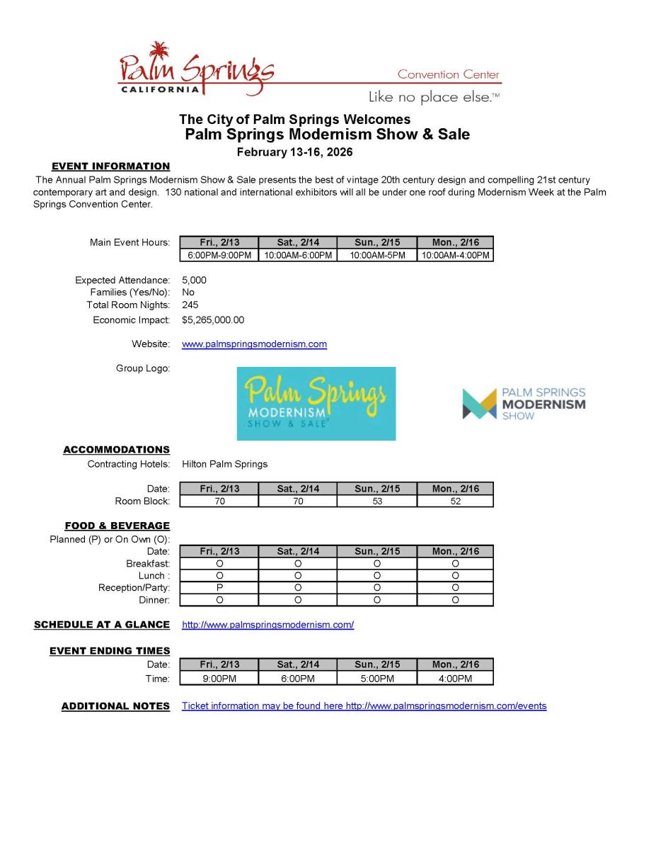Palm Springs Modernism Show & Sale 2026