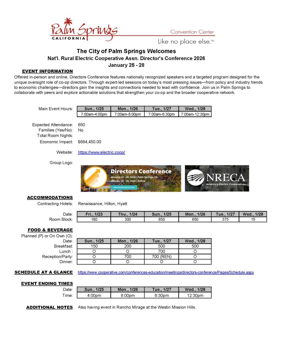 Nat'l. Rural Electric Cooperative Assn. Director's Conference 2026