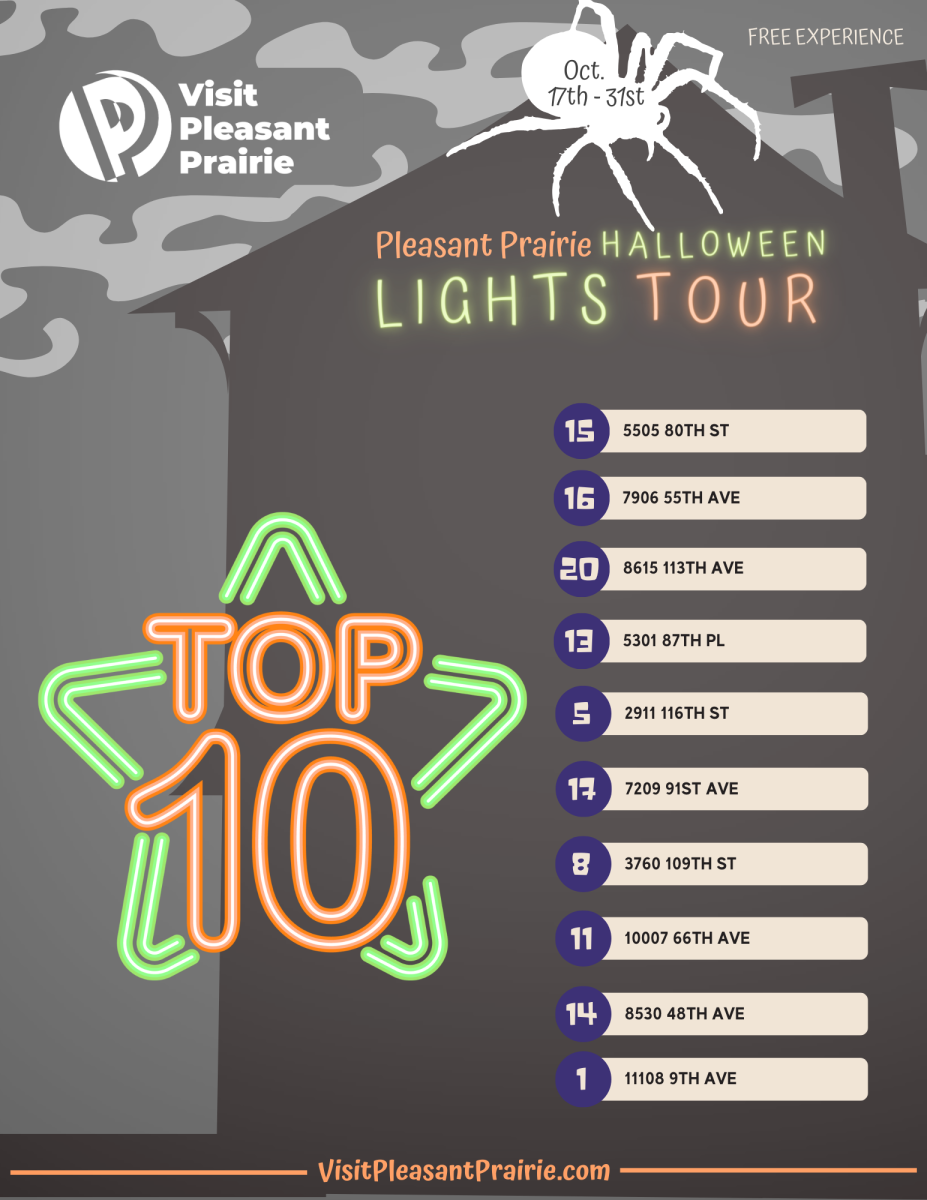 2023 Halloween Lights Tour flyer showing the top 10 homes as voted by tour-goers.