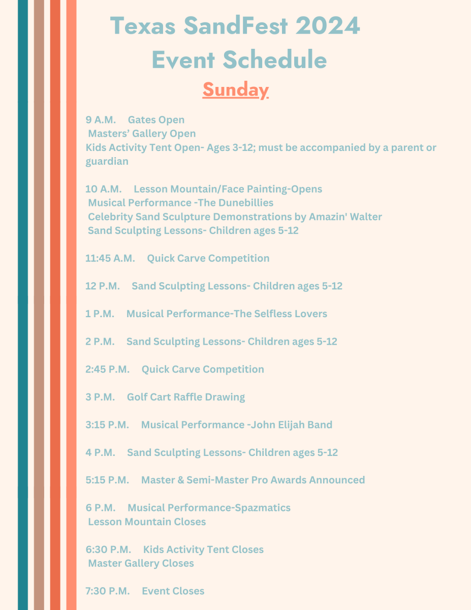 Schedule of events Texas SandFest Sunday