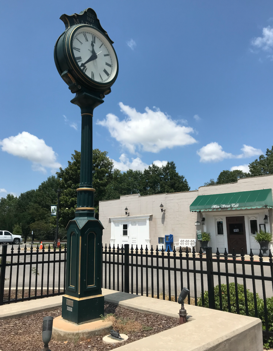 trains on main clock tower