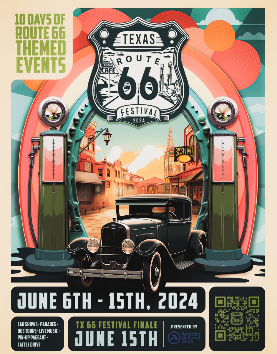 Graphic poster of the Texas Route 66 Festival 2024
