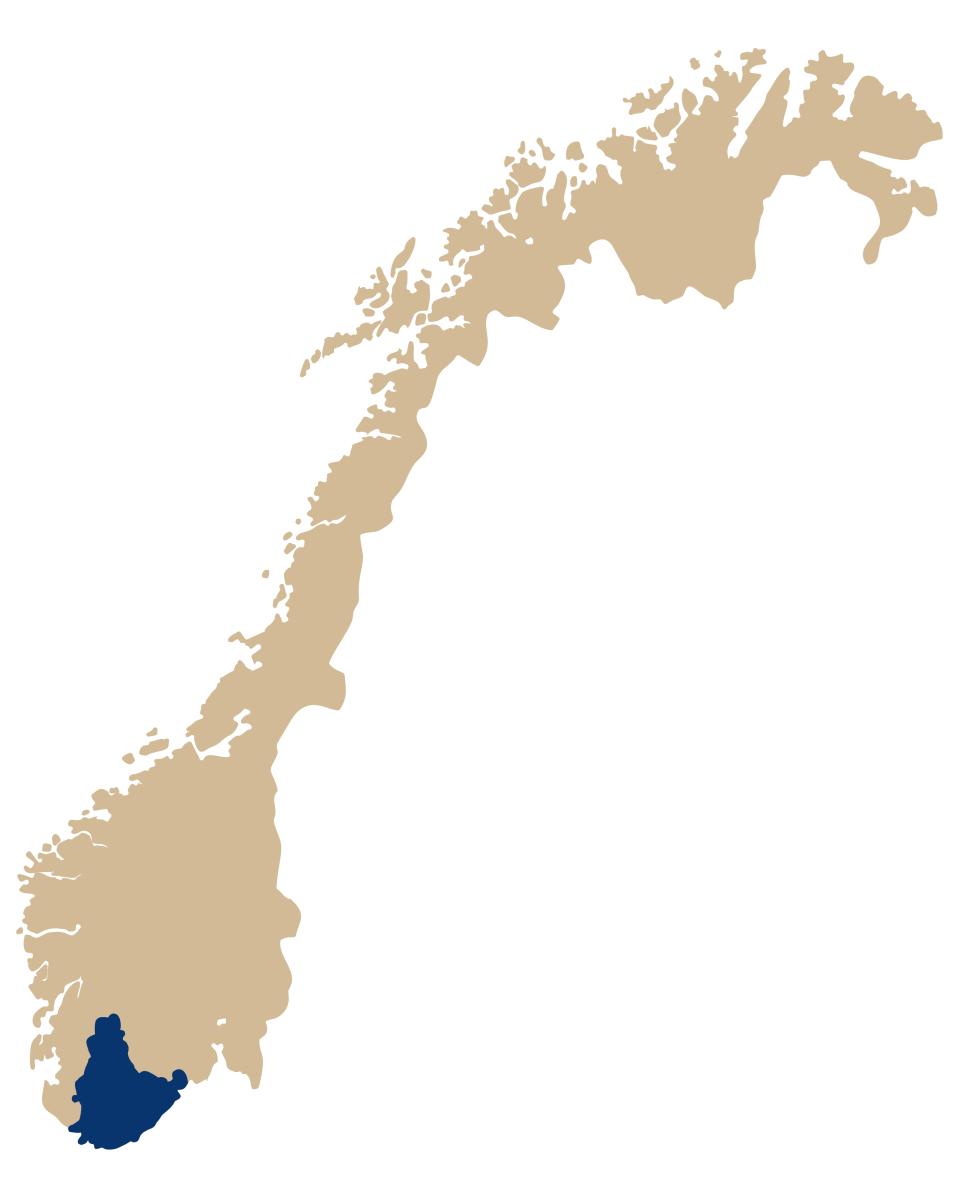 Norgeskart med Sørlandet