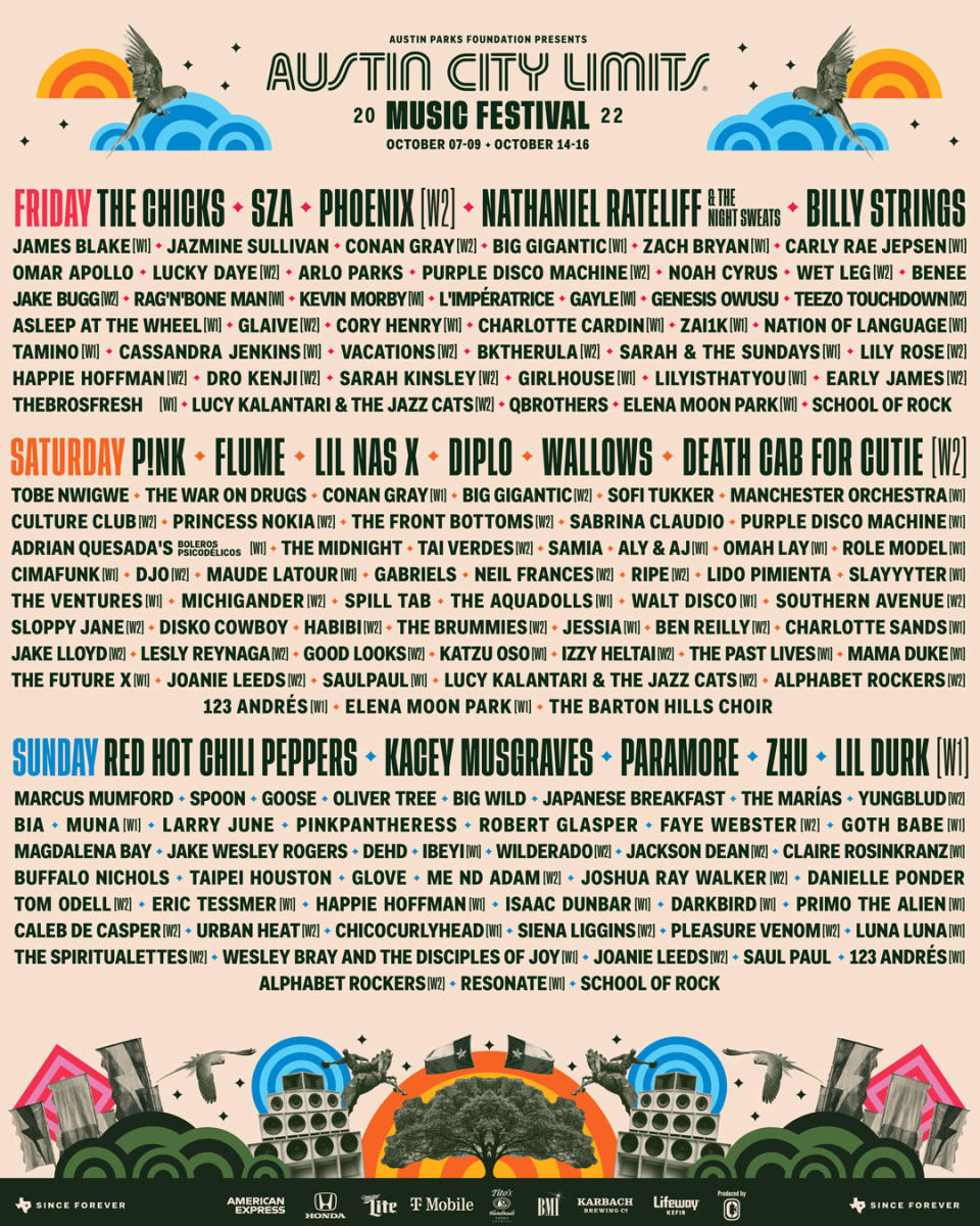 ACL Fest October 2022 Lineup Poster see website for artists