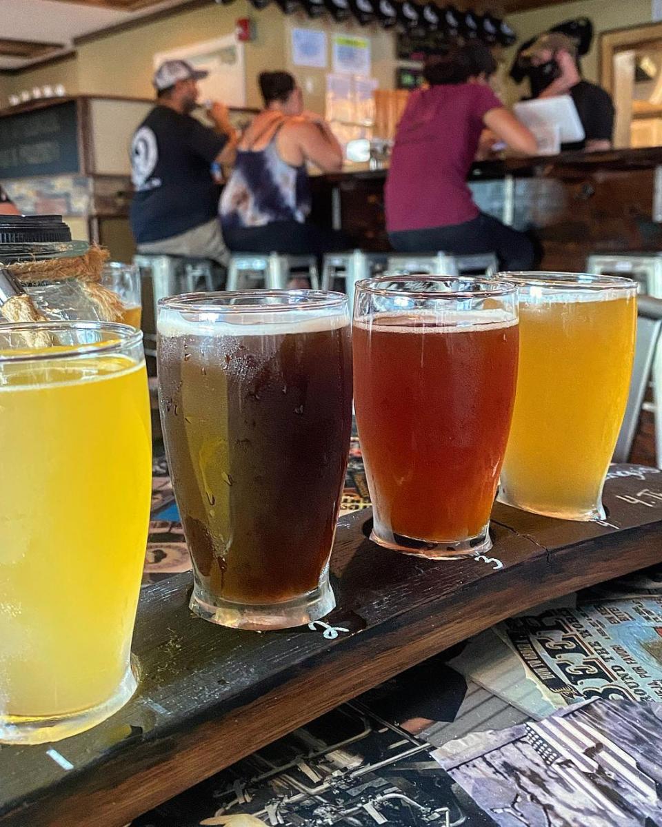 beer flight in a pub
