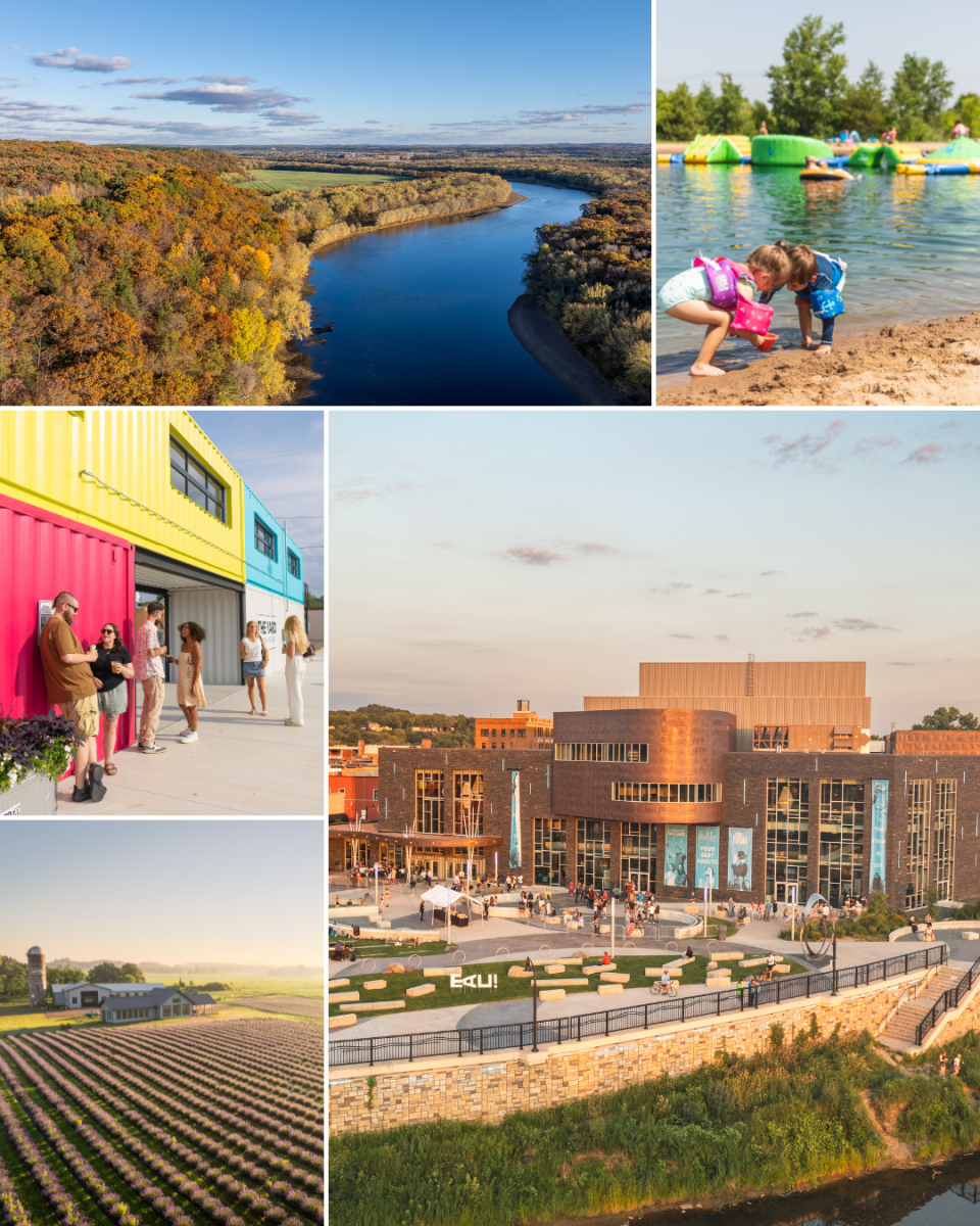 A collage of Visit Eau Claire's regional partners - Altoona, Wheaton, Union, Eau Claire, and Osseo