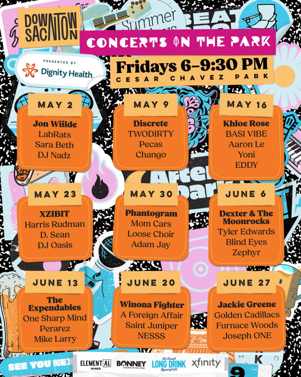 Graphic detailing the 2025 Concerts in the Park schedule.
