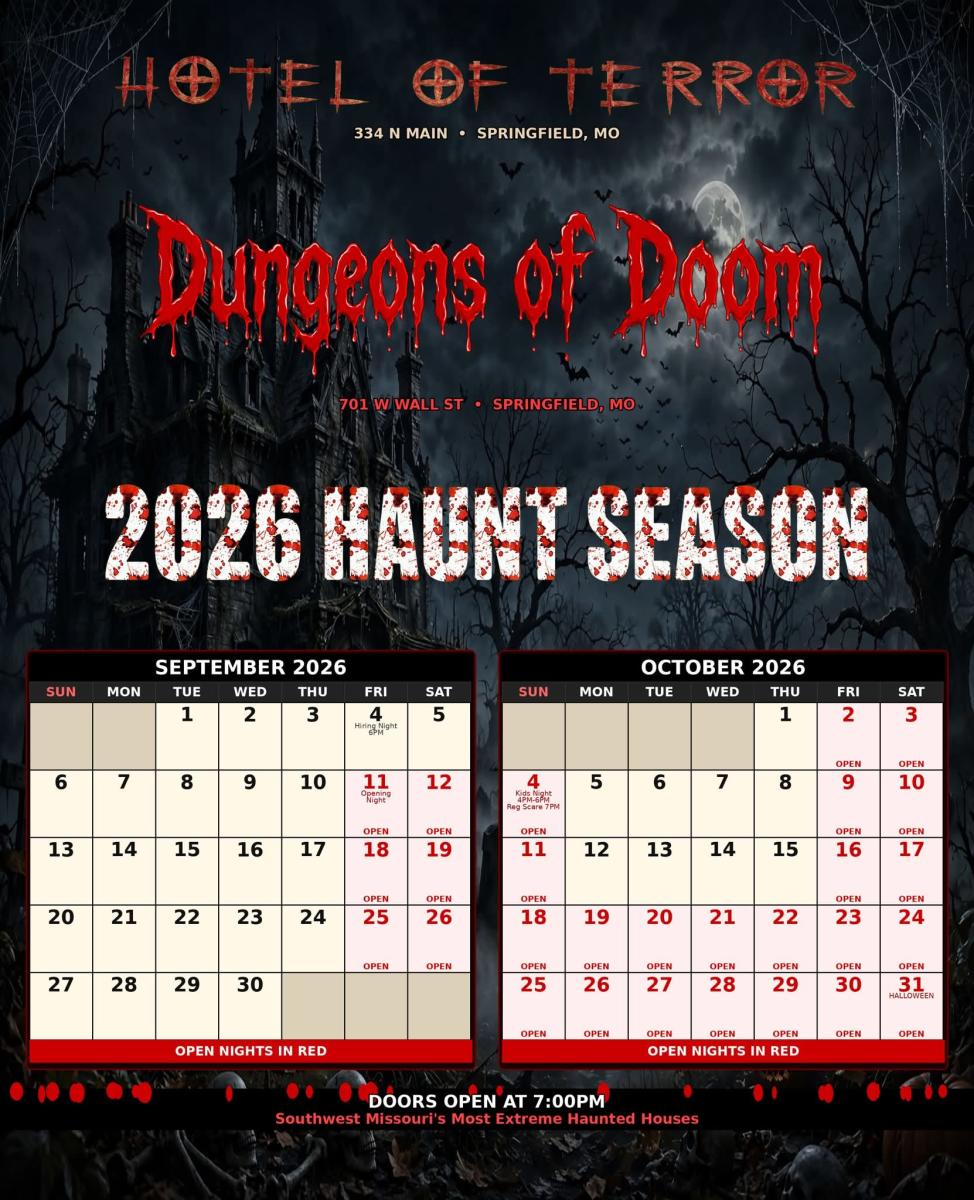 Dungeons of Doom & Hotel of Terror Schedule