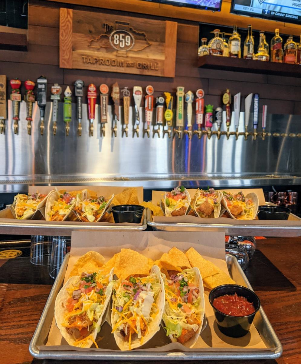 tacos and beer on tap at 859 taproom in florence ky