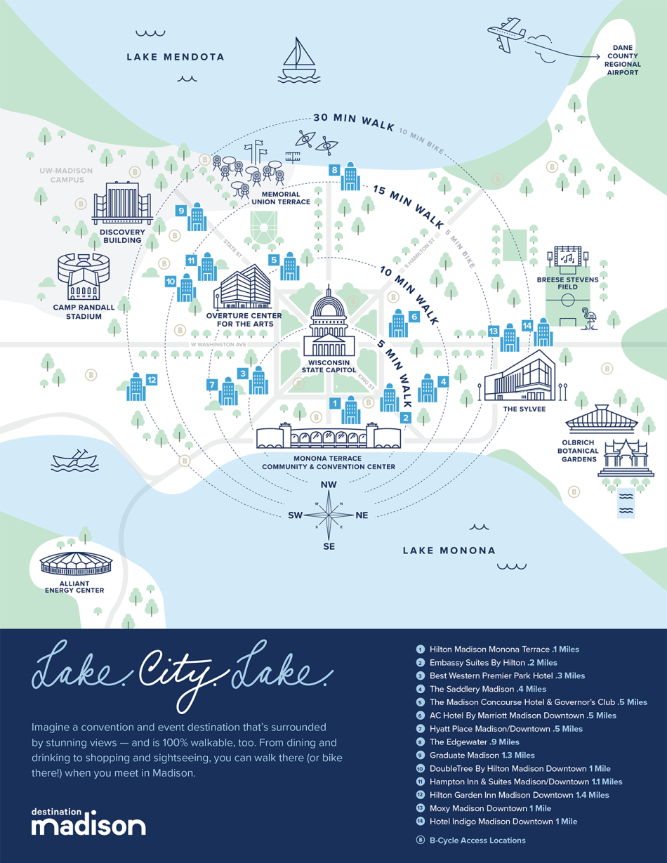 Walkability map for downtown meeting in Madison, WI