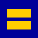 A dark blue square containing a yellow equal sign, the Human Rights Campaign logo