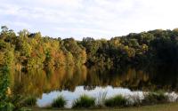 Lake Herrick reflecting the fall colors around it