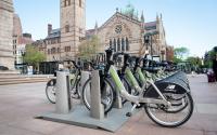 Hubway Bikes available outside the Public Library in Copley Square