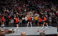 Columbus Fury volleyball team playing during game