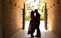 Couple in a winery tunnel