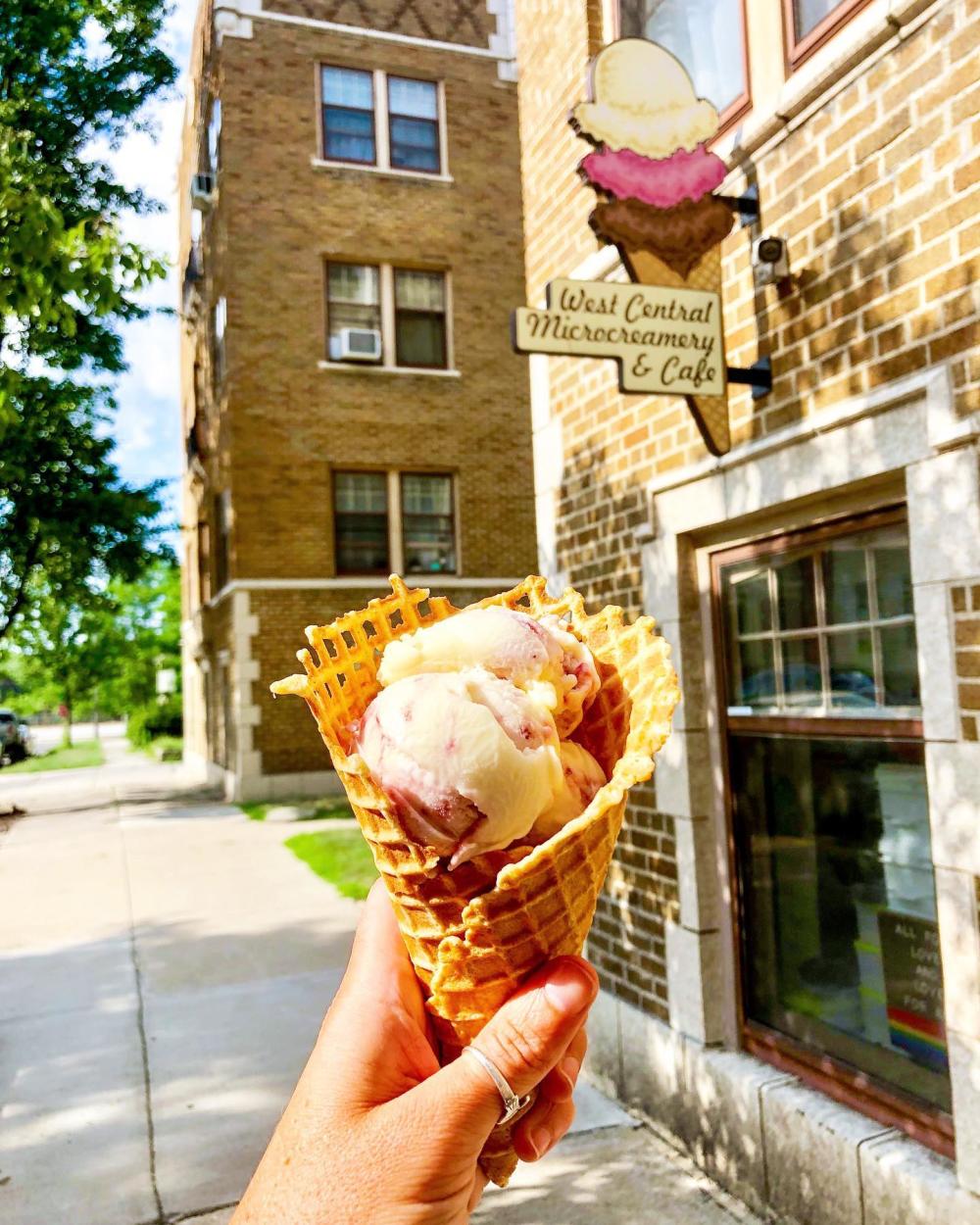 Ice cream waffle cone at West Central Microcreamery in Fort Wayne