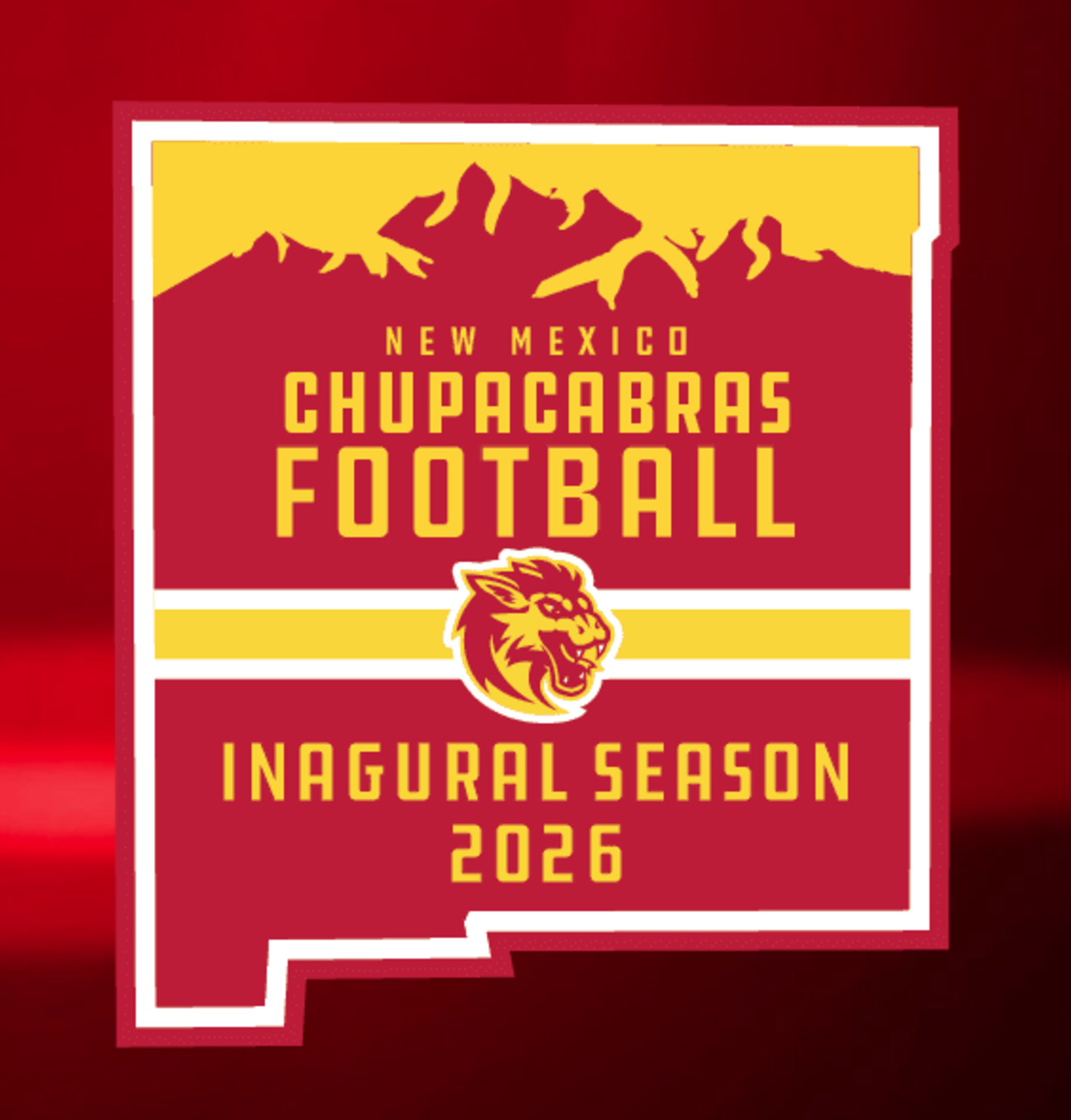 A graphic advertising the New Mexico Chupacabras football inaugural season in 2026.