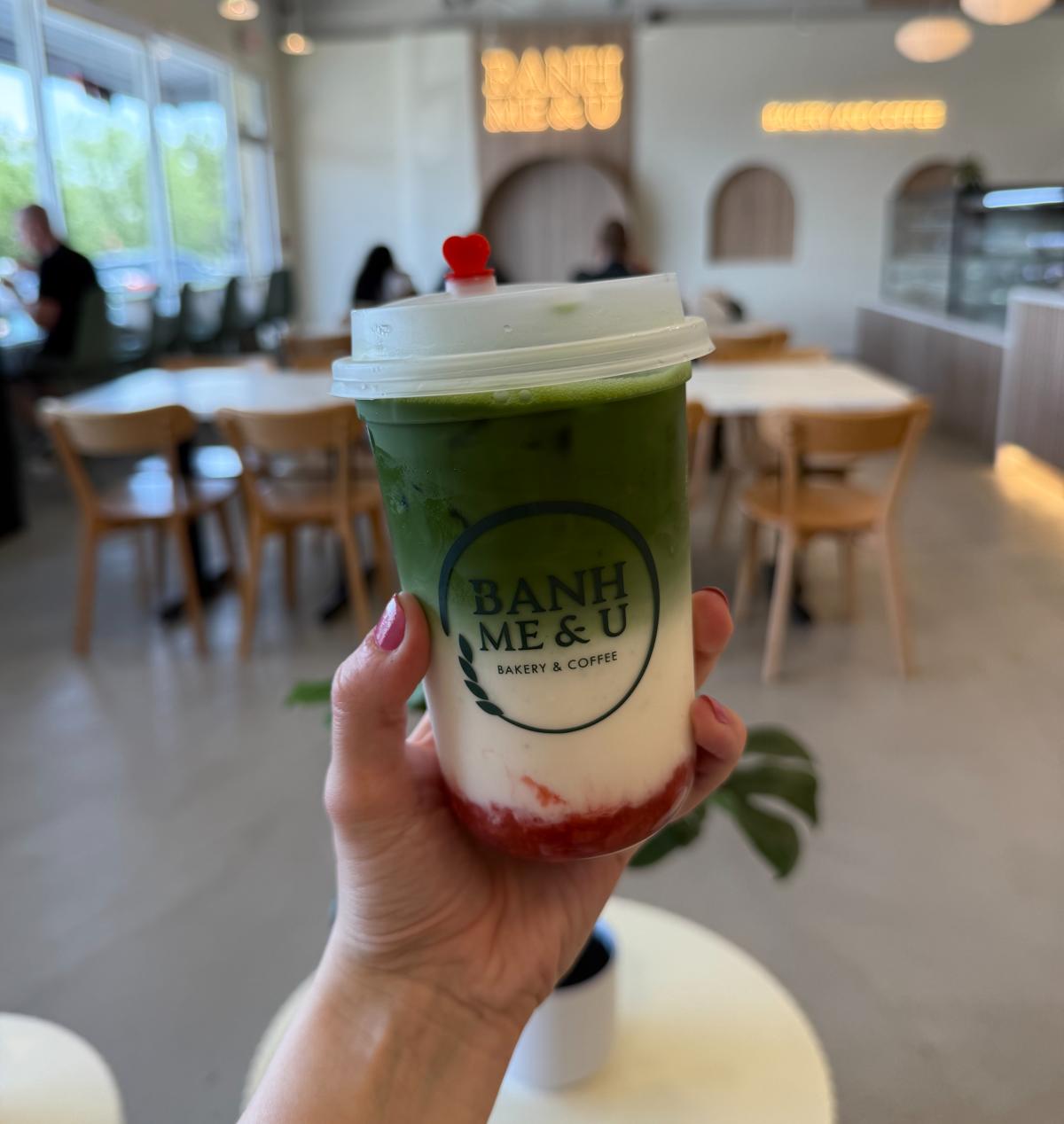 A strawberry matcha from Banh Me and U.