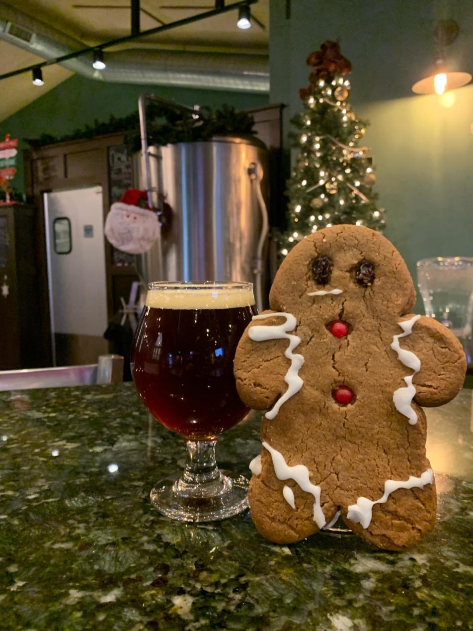 Gingerbread cookie and glass of ale