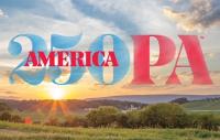 America 250 PA Logo Over Beautiful Sunset Sky