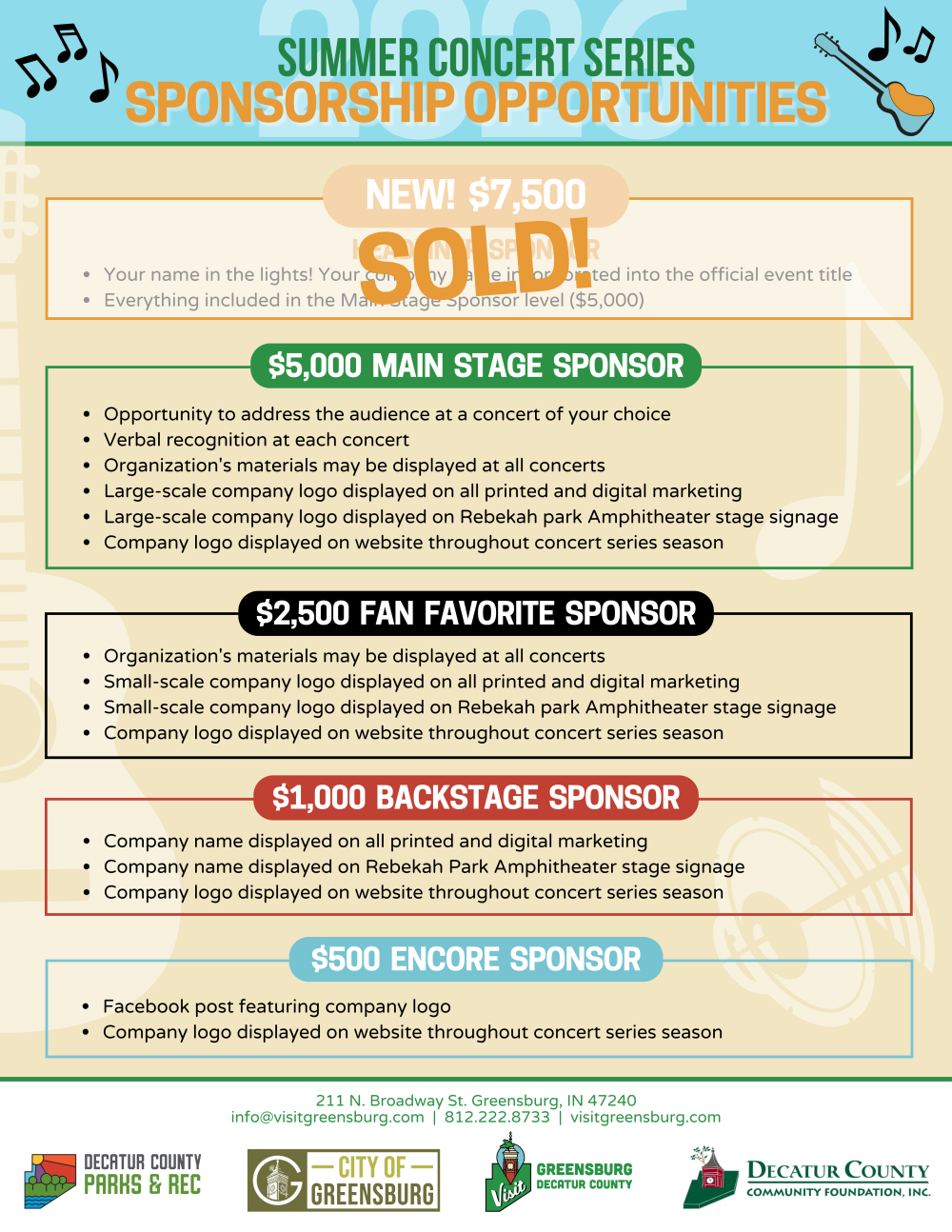 2026 Summer Concert Series Sponsorship Opportunities