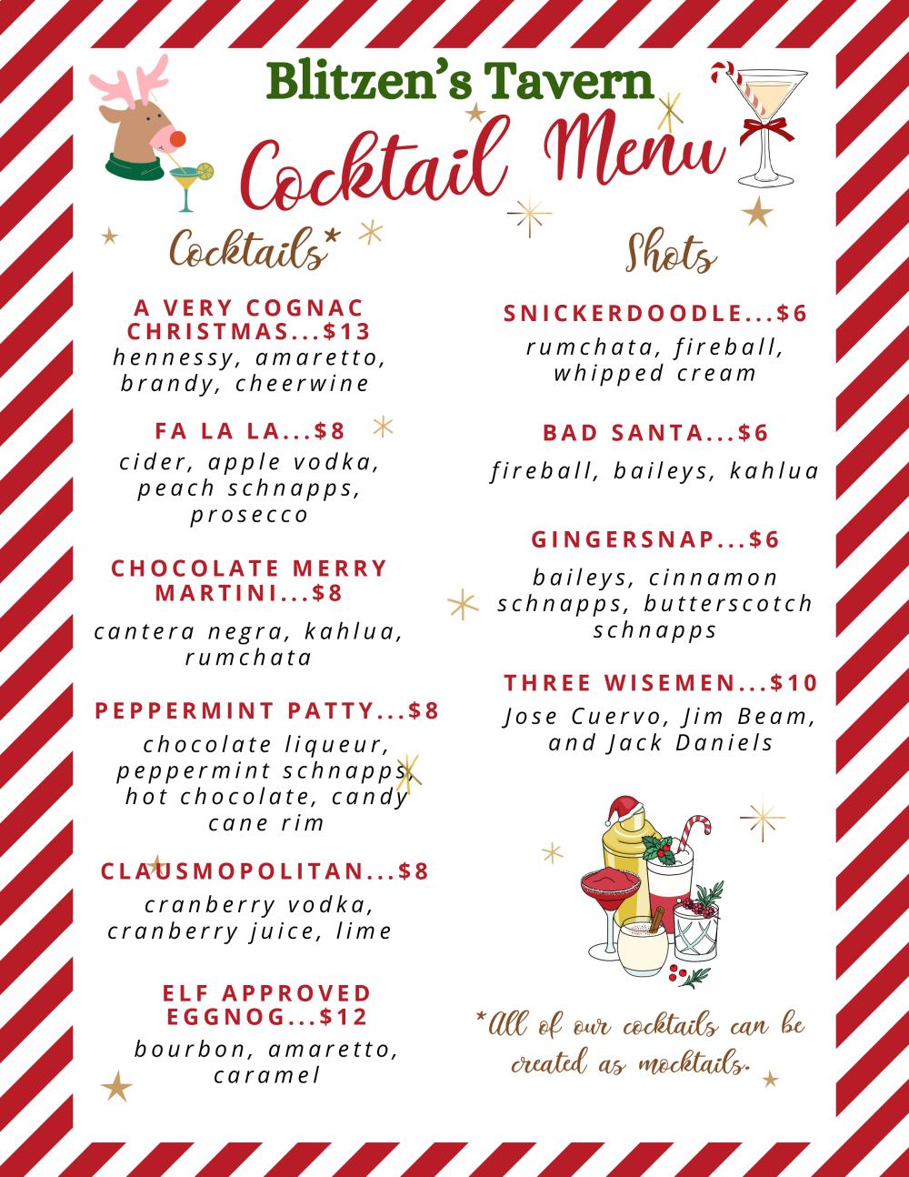 Old North State Food Hall Blitzen's Tavern Holiday Menu