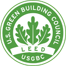US Green Building Council logo with three kelly-green oak leaves tipped upwards.