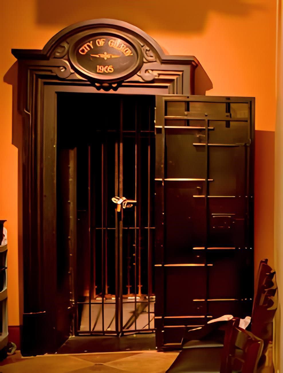 an old jail cell in the old city hall in Gilroy