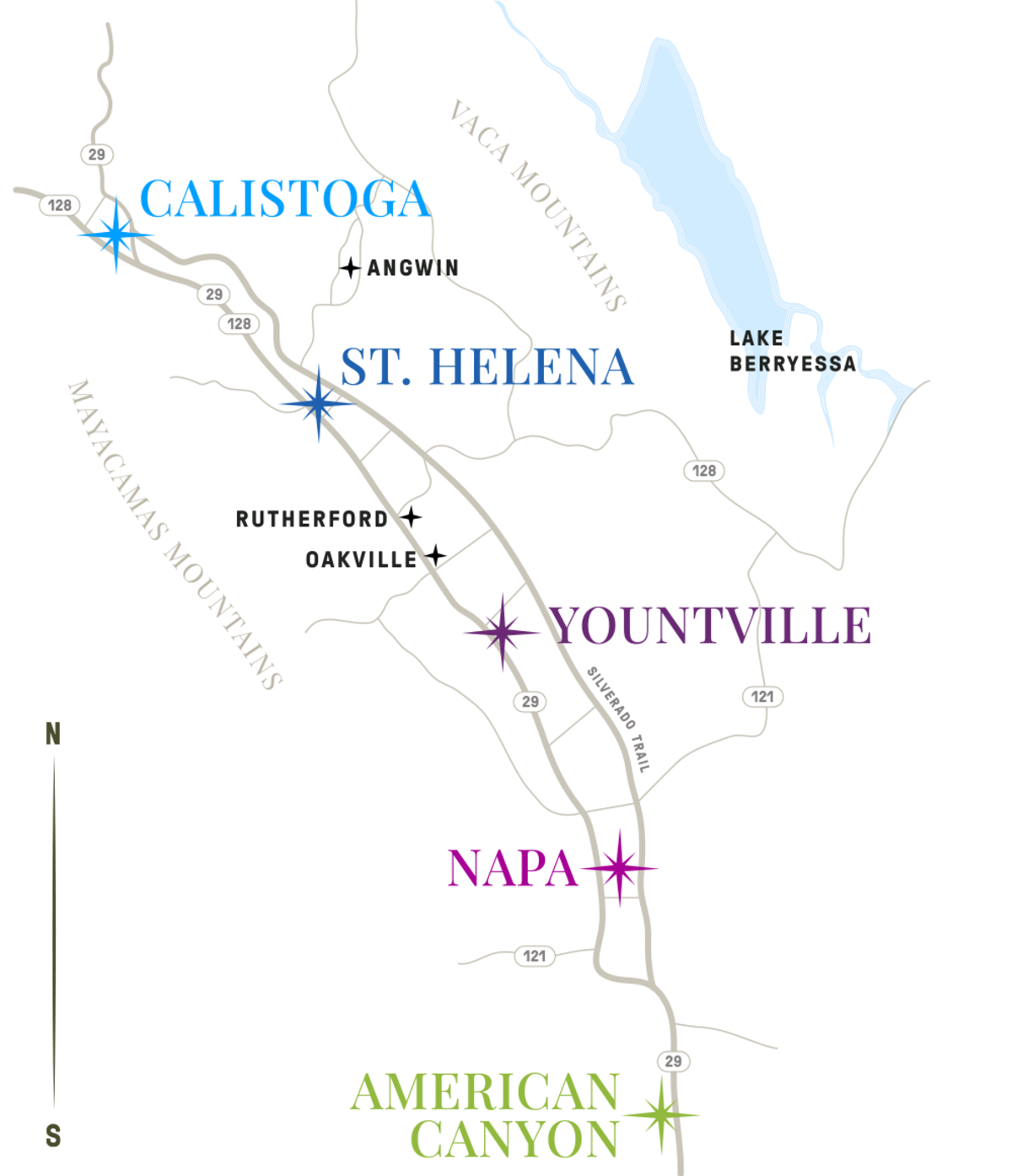 Napa Valley Towns Map