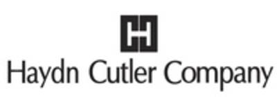 Black and white logo reading "Haydn Cutler Company" in black sans serif font underneath a square black cube with the letter H cut in half in the middle