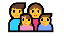 Icon representing a family with two parents and two older children, symbolizing a fun, all-ages family weekend getaway.