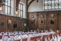 The beautiful, wooden panelled, dining hall at Gonville & Caius College.