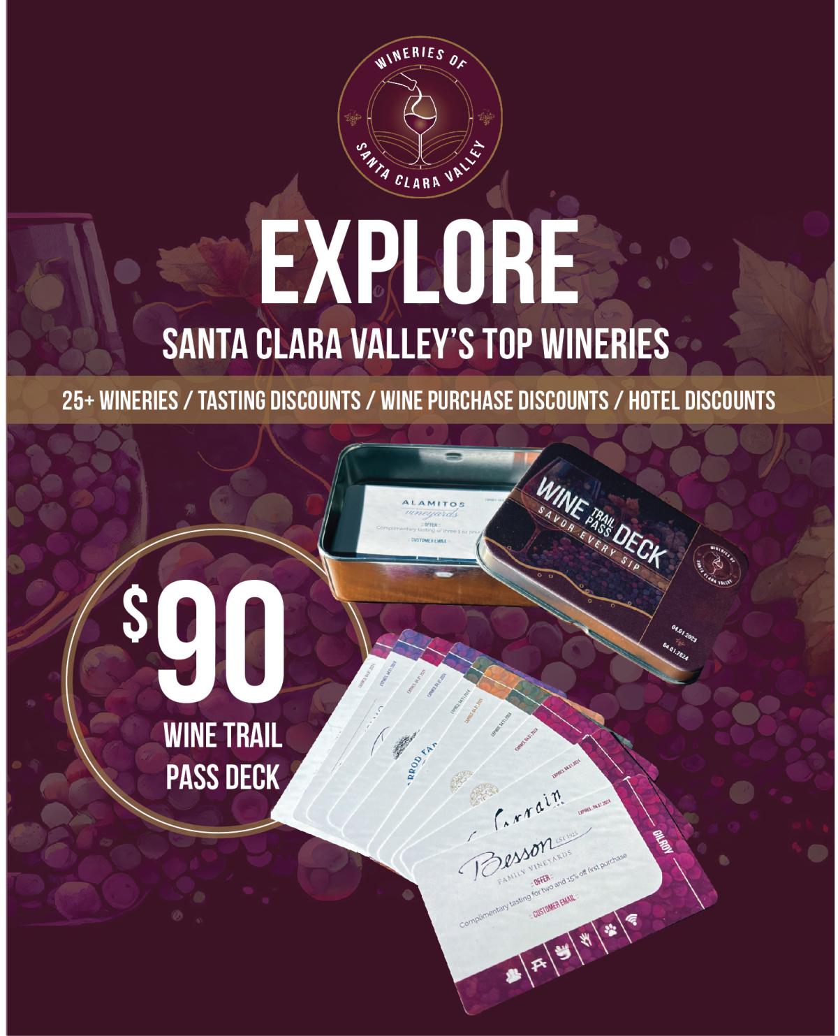 a graphic for a wine trail pass deck of discount and coupon cards